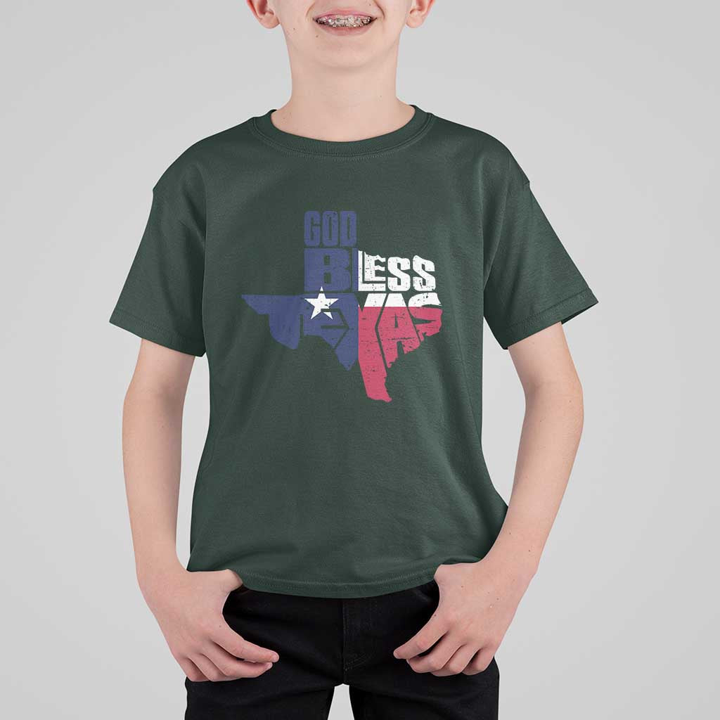 American Texan T Shirt For Kid God Bless Texas TX Flag
