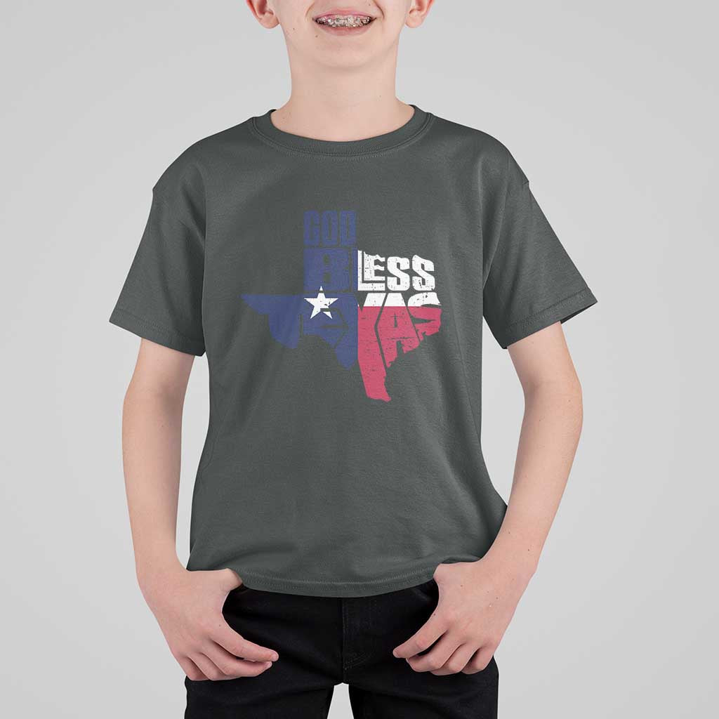 American Texan T Shirt For Kid God Bless Texas TX Flag