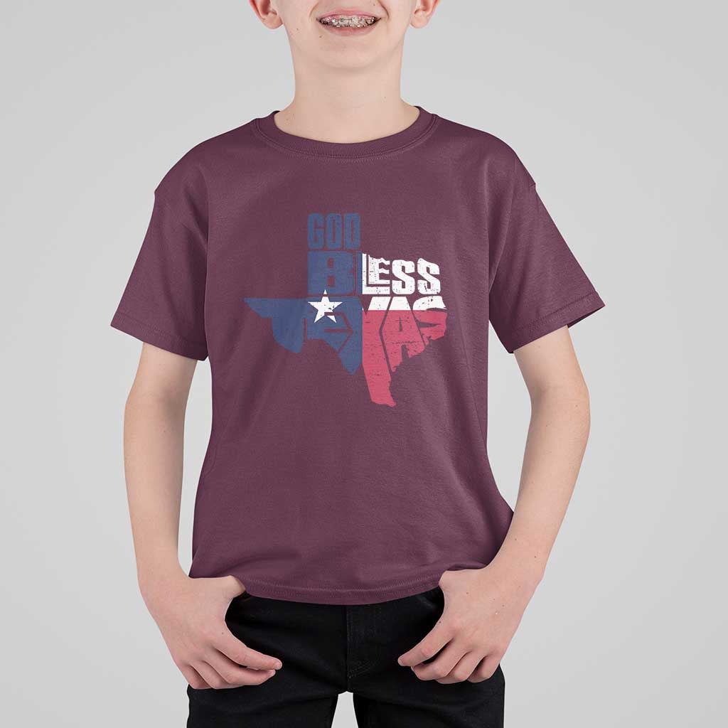 American Texan T Shirt For Kid God Bless Texas TX Flag