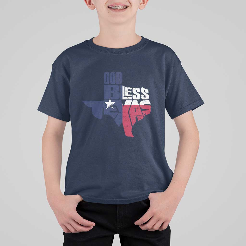American Texan T Shirt For Kid God Bless Texas TX Flag