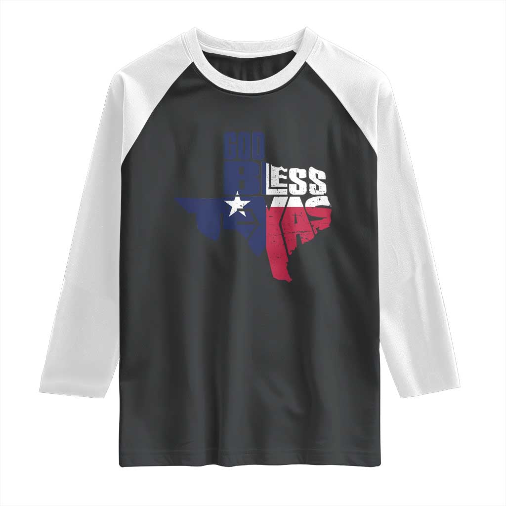 American Texan Raglan Shirt God Bless Texas TX Flag