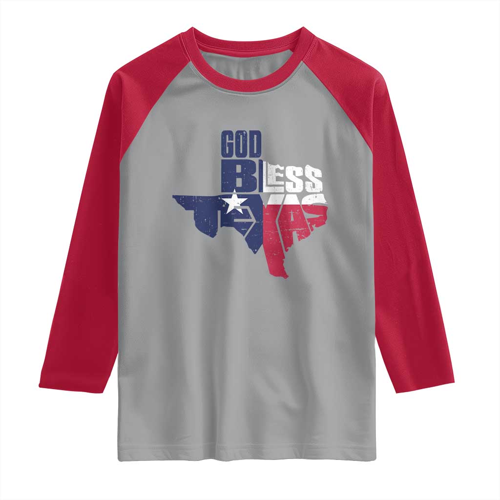 American Texan Raglan Shirt God Bless Texas TX Flag