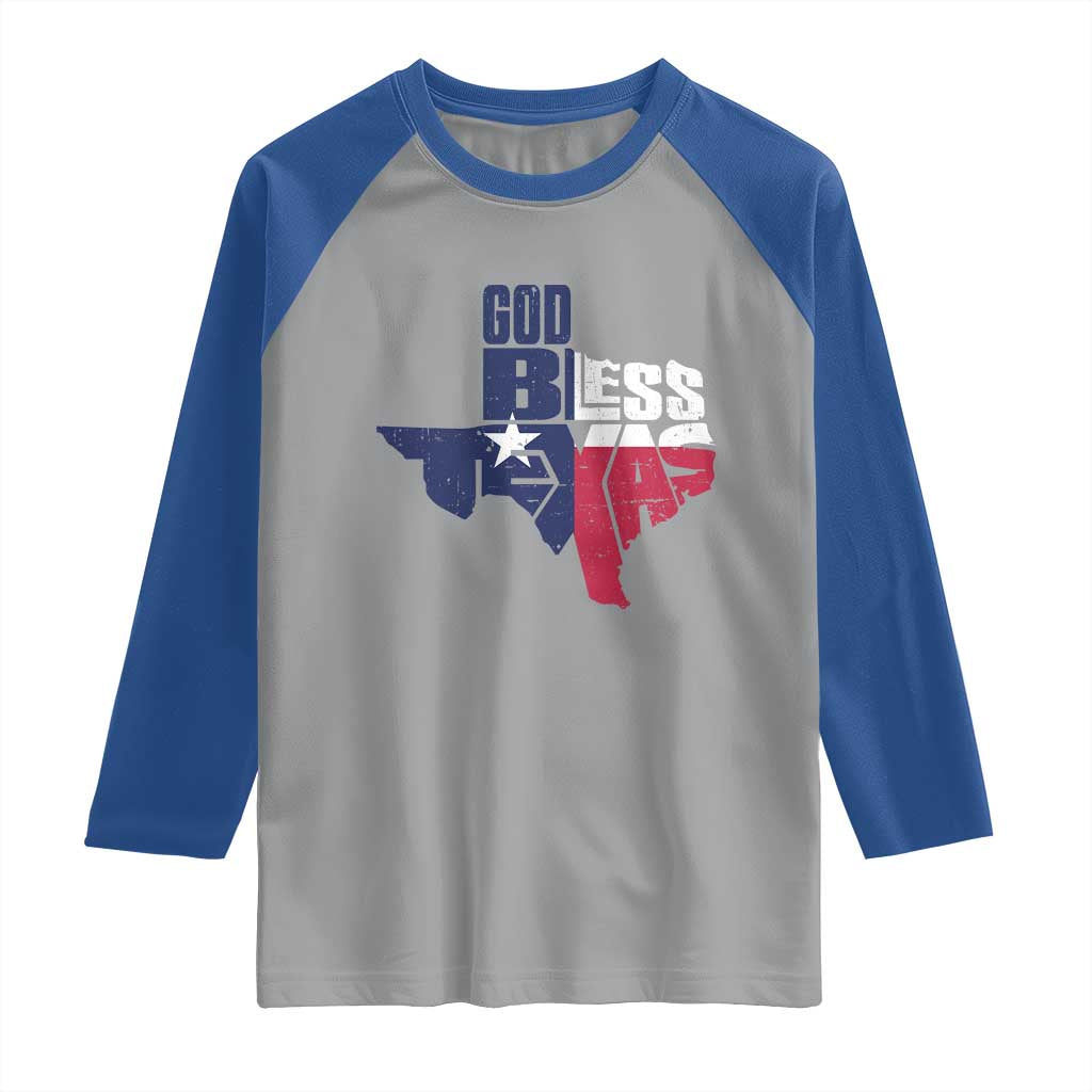American Texan Raglan Shirt God Bless Texas TX Flag
