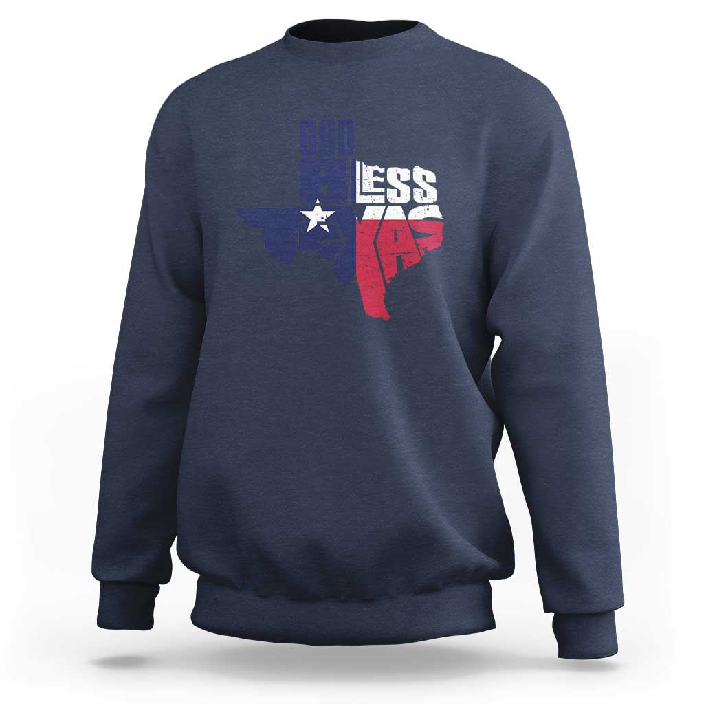 American Texan Sweatshirt God Bless Texas TX Flag