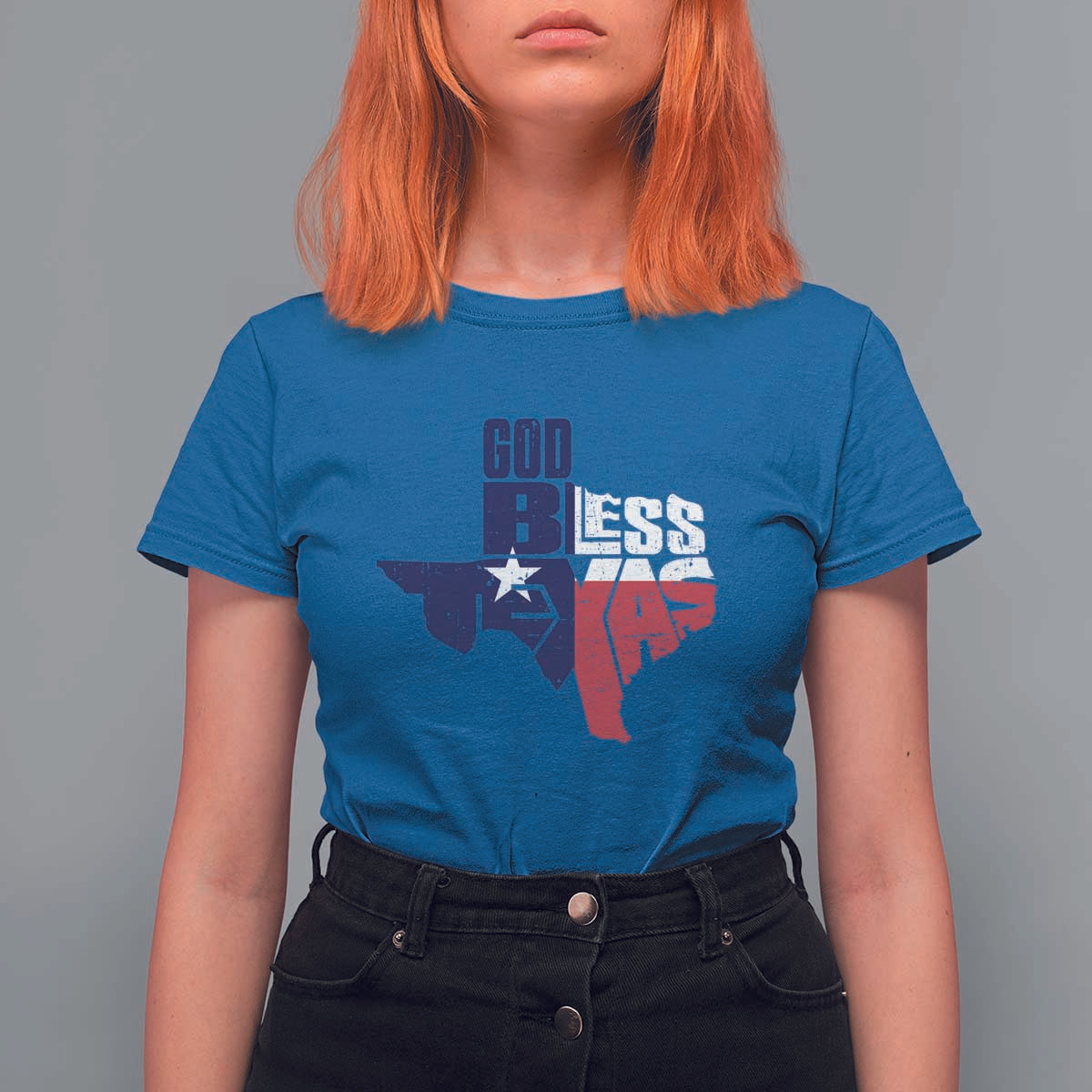 American Texan T Shirt For Women God Bless Texas TX Flag