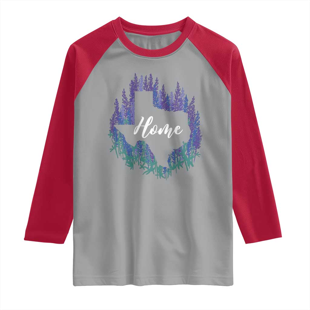 Texas Home State Map Pride Bluebonnets Raglan Shirt