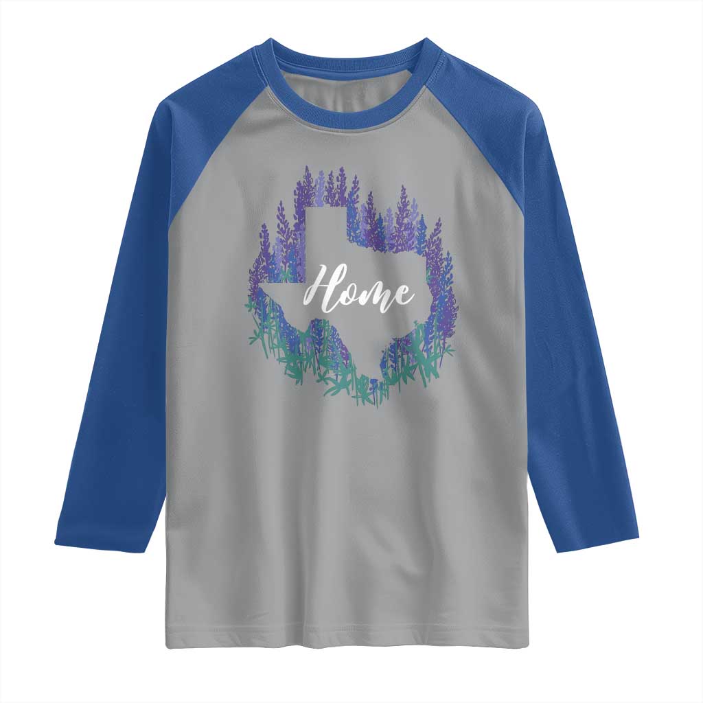Texas Home State Map Pride Bluebonnets Raglan Shirt