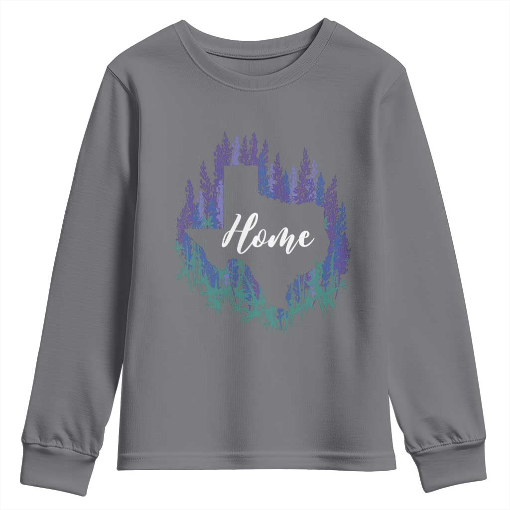 Texas Home State Map Pride Bluebonnets Youth Sweatshirt