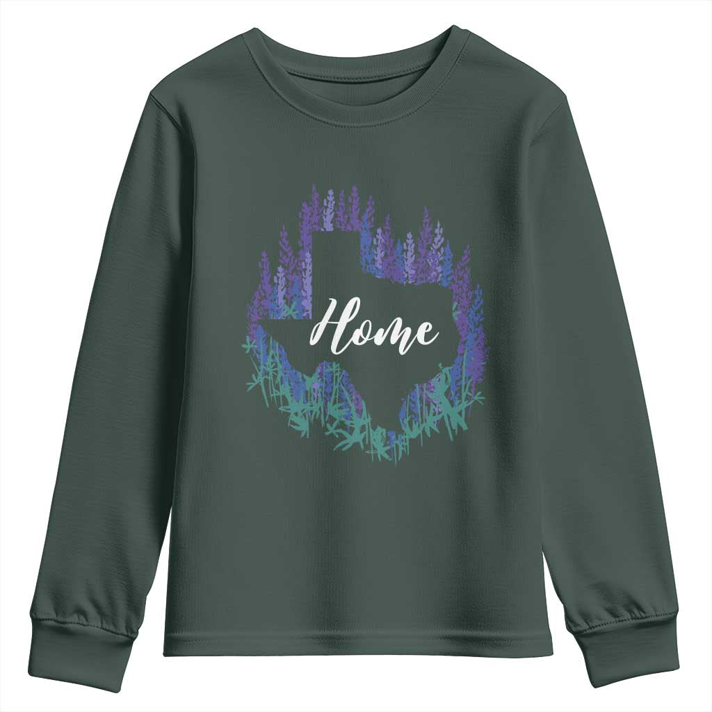 Texas Home State Map Pride Bluebonnets Youth Sweatshirt
