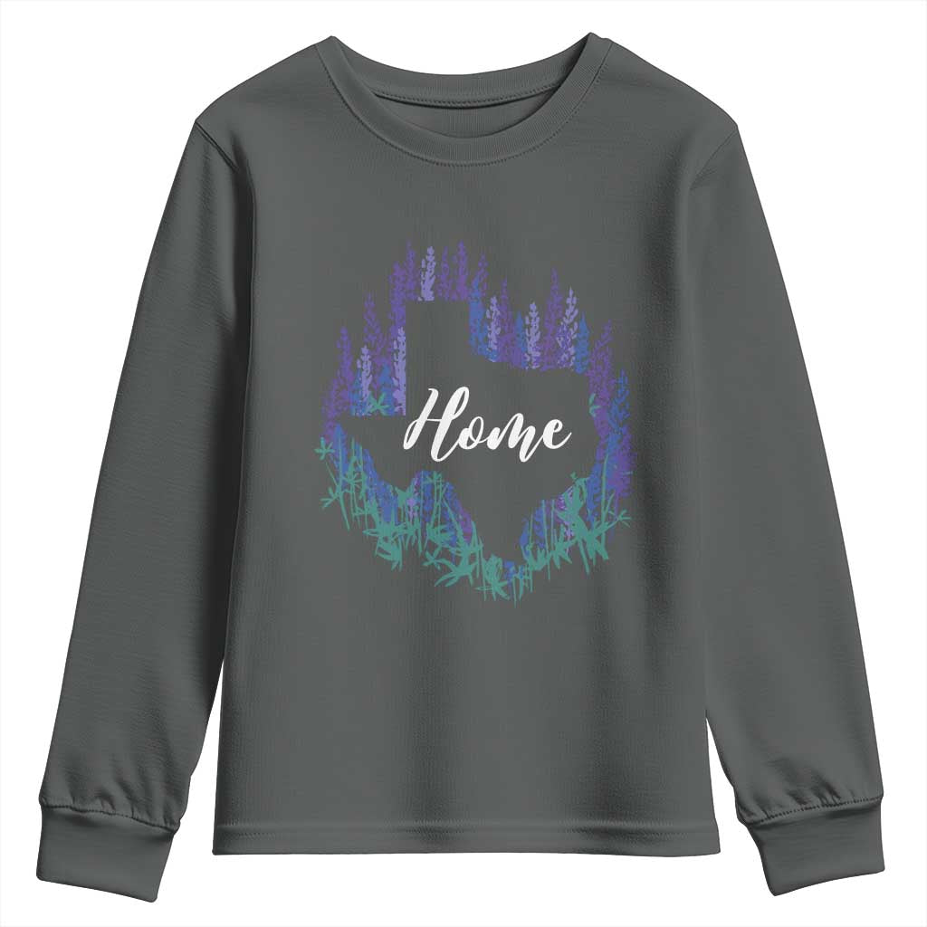 Texas Home State Map Pride Bluebonnets Youth Sweatshirt