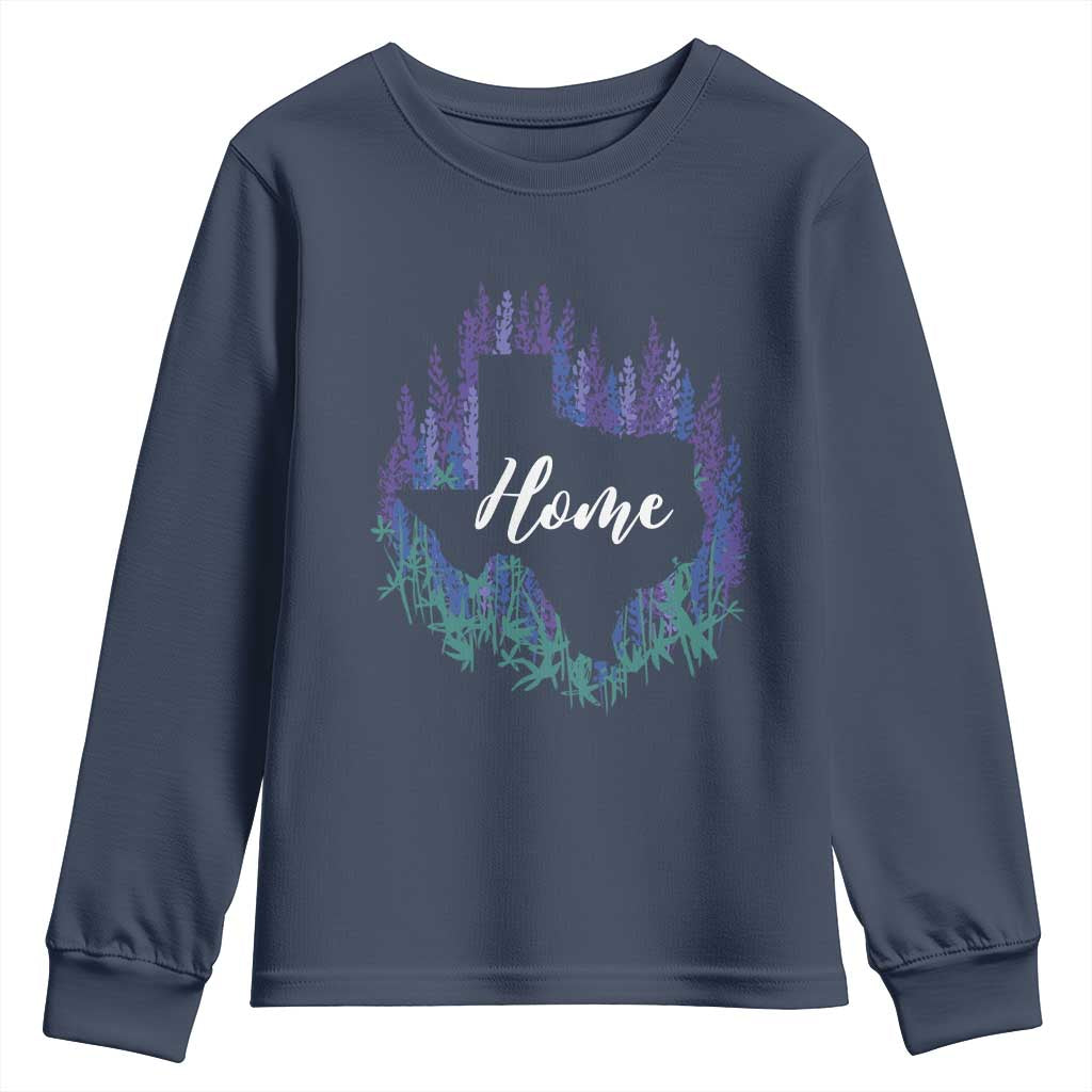 Texas Home State Map Pride Bluebonnets Youth Sweatshirt