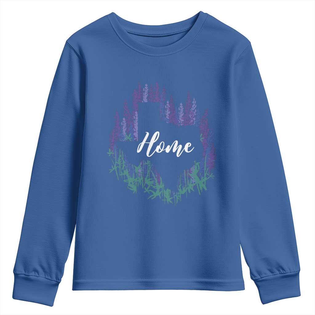 Texas Home State Map Pride Bluebonnets Youth Sweatshirt
