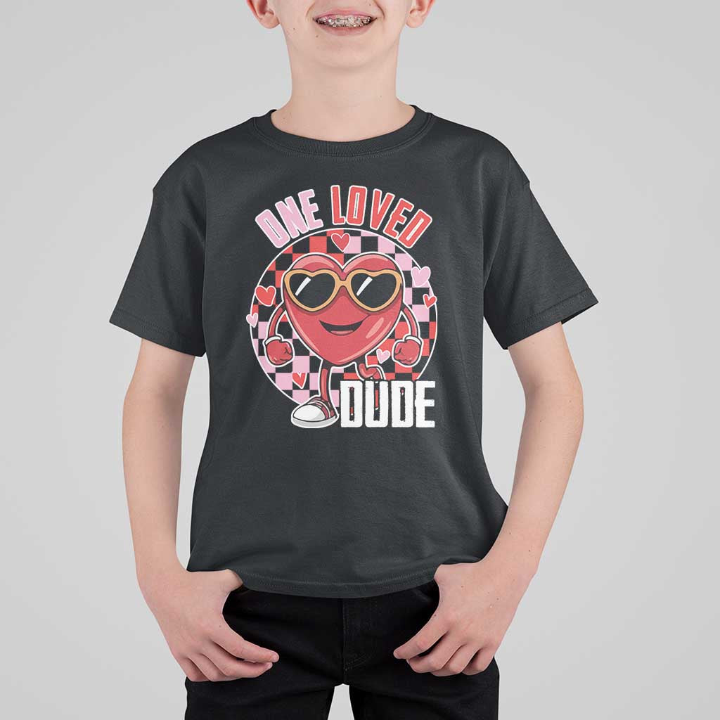 Funny Valentine's Day T Shirt For Kid One Loved Dude Cute Heart Checkerboard