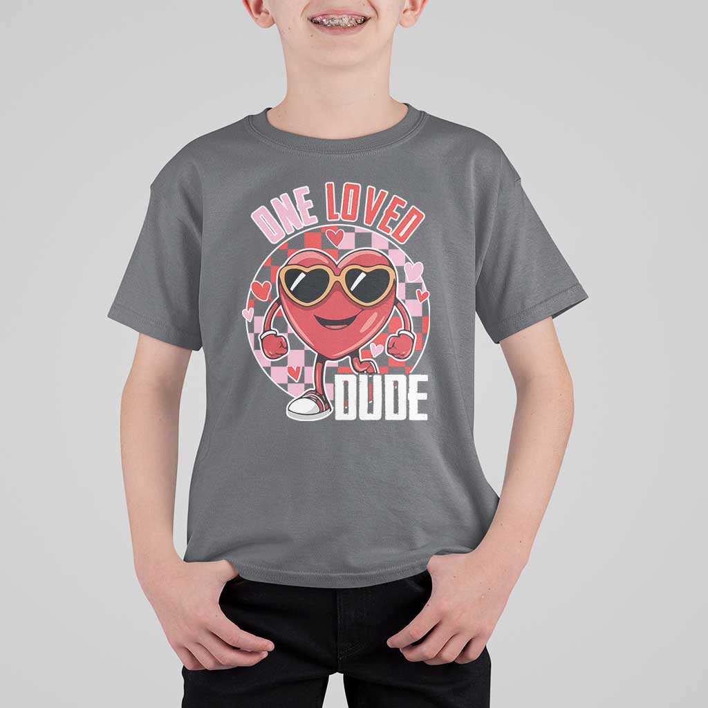 Funny Valentine's Day T Shirt For Kid One Loved Dude Cute Heart Checkerboard