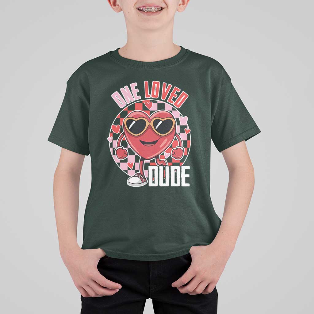 Funny Valentine's Day T Shirt For Kid One Loved Dude Cute Heart Checkerboard