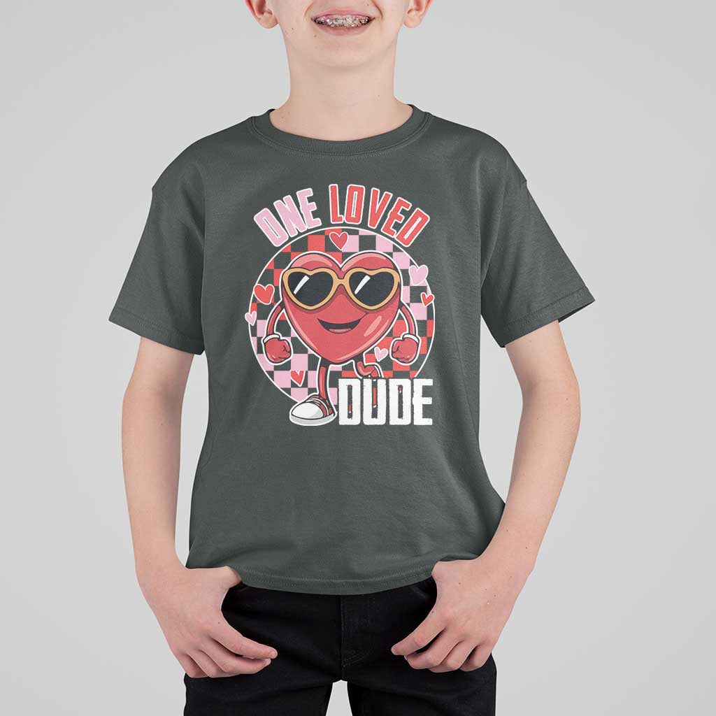 Funny Valentine's Day T Shirt For Kid One Loved Dude Cute Heart Checkerboard