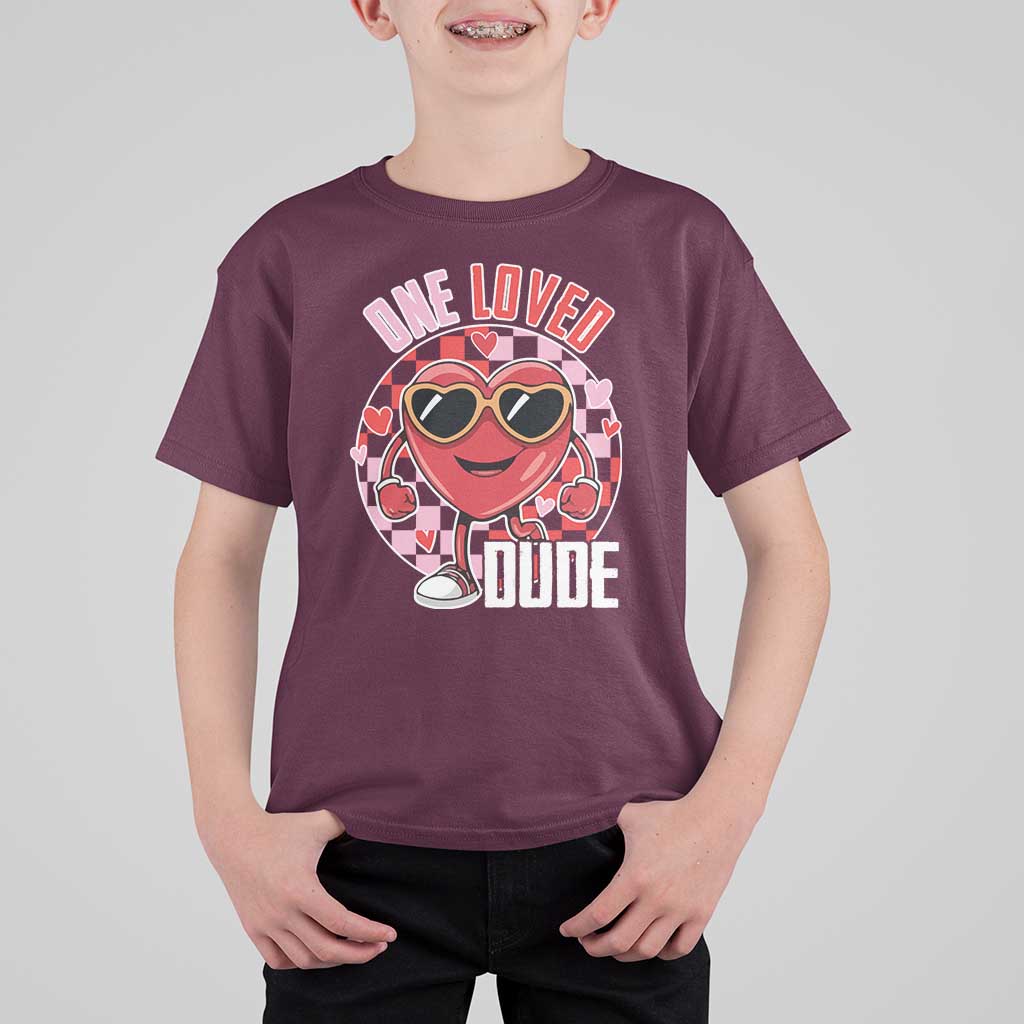 Funny Valentine's Day T Shirt For Kid One Loved Dude Cute Heart Checkerboard