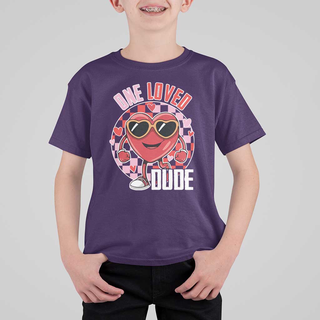 Funny Valentine's Day T Shirt For Kid One Loved Dude Cute Heart Checkerboard