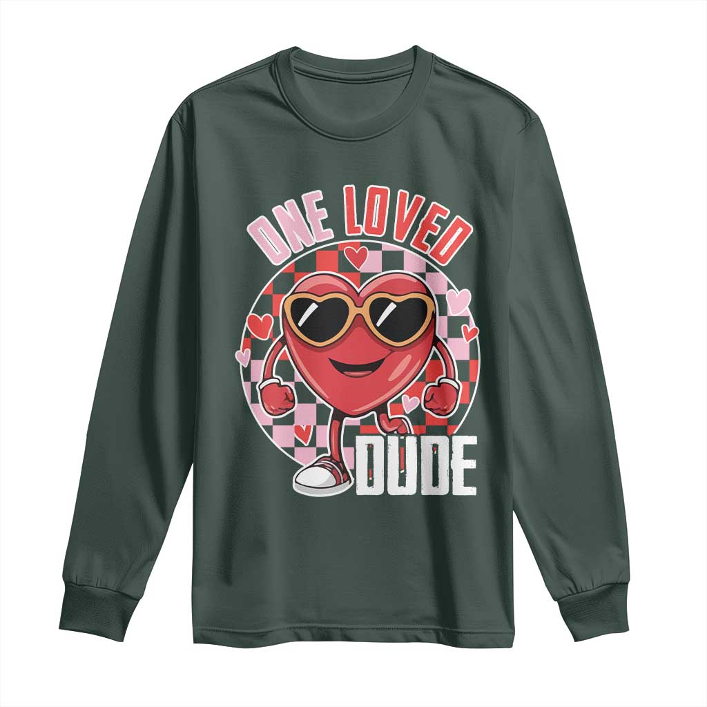 Funny Valentine's Day Long Sleeve Shirt One Loved Dude Cute Heart Checkerboard