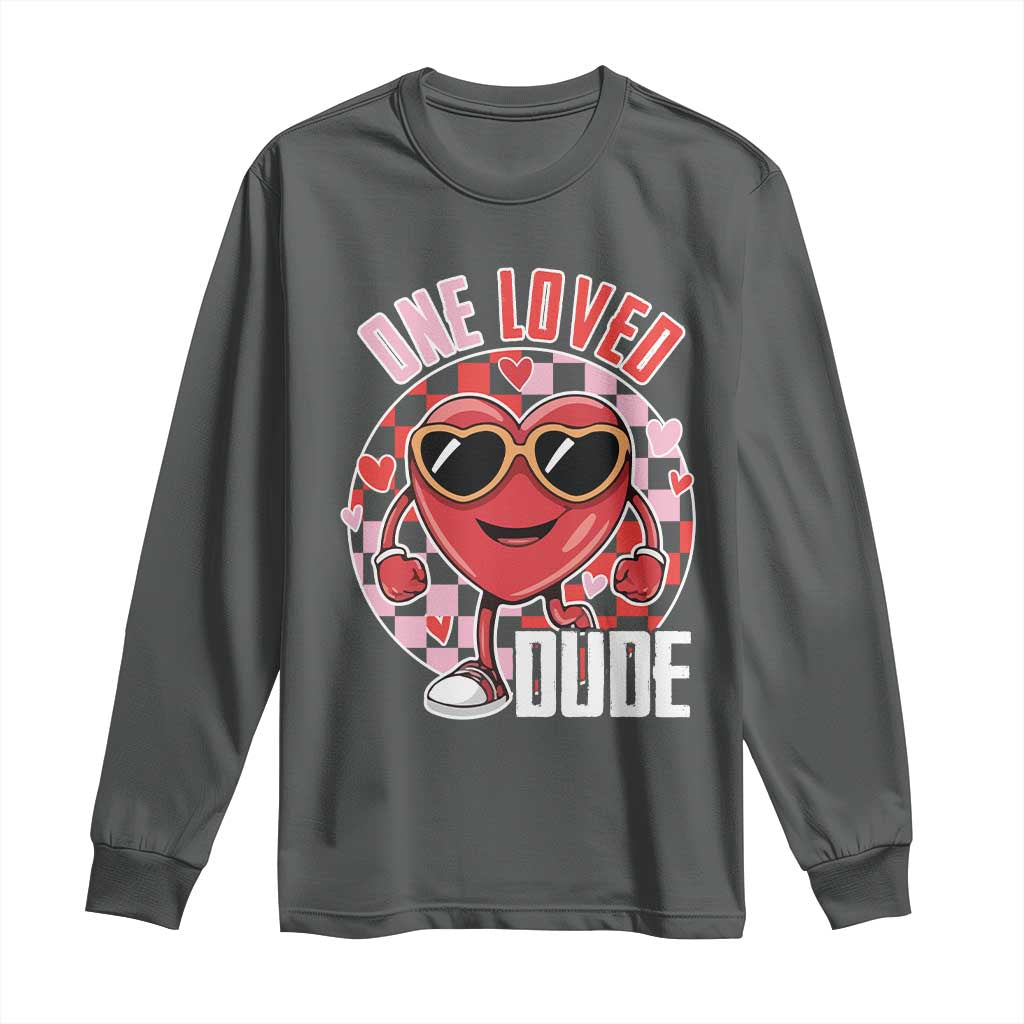 Funny Valentine's Day Long Sleeve Shirt One Loved Dude Cute Heart Checkerboard