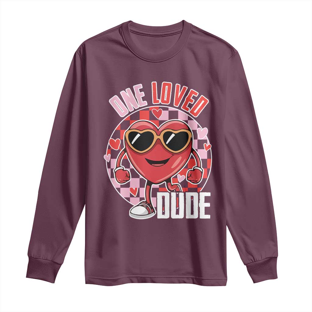 Funny Valentine's Day Long Sleeve Shirt One Loved Dude Cute Heart Checkerboard