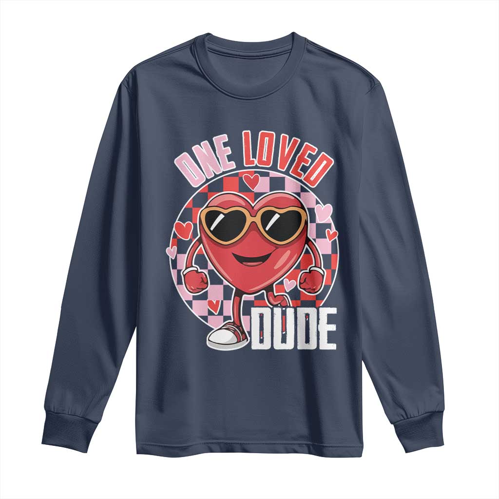 Funny Valentine's Day Long Sleeve Shirt One Loved Dude Cute Heart Checkerboard