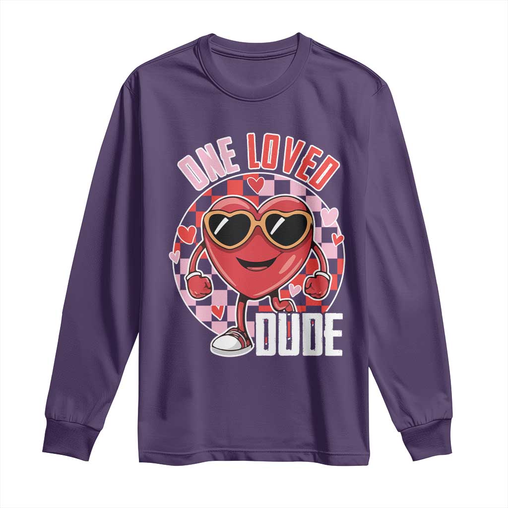 Funny Valentine's Day Long Sleeve Shirt One Loved Dude Cute Heart Checkerboard