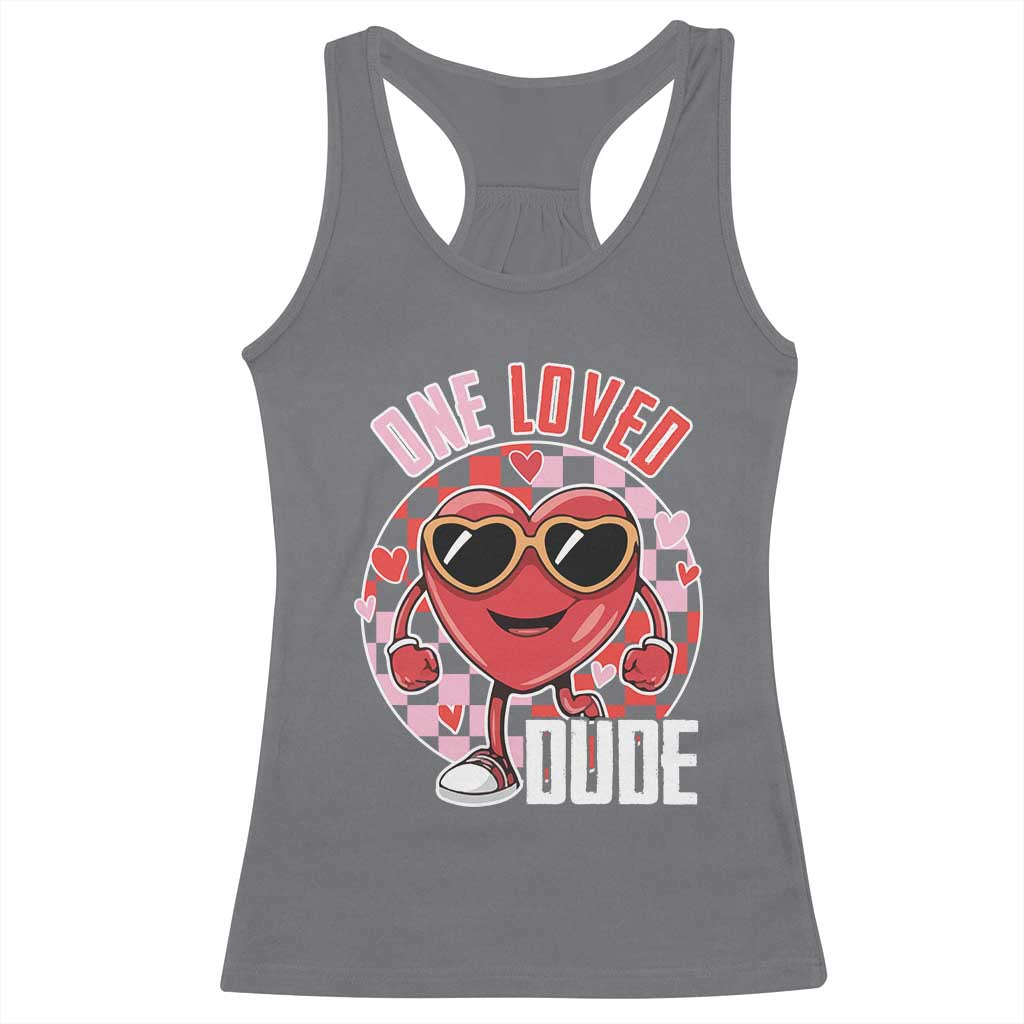 Funny Valentine's Day Racerback Tank Top One Loved Dude Cute Heart Checkerboard