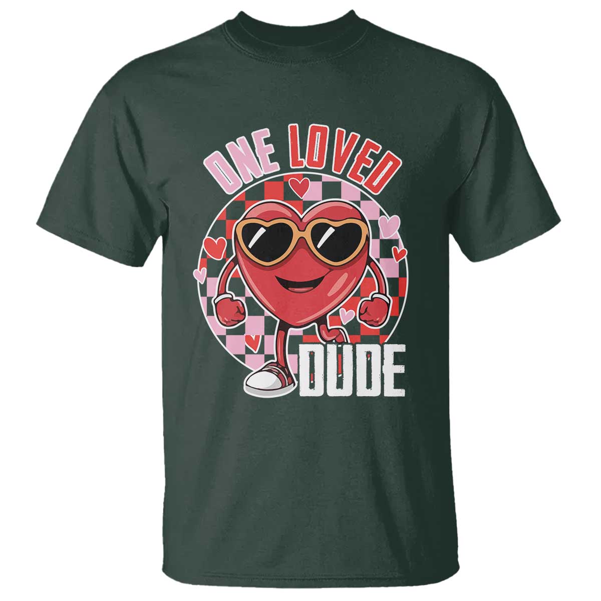 Funny Valentine's Day T Shirt One Loved Dude Cute Heart Checkerboard