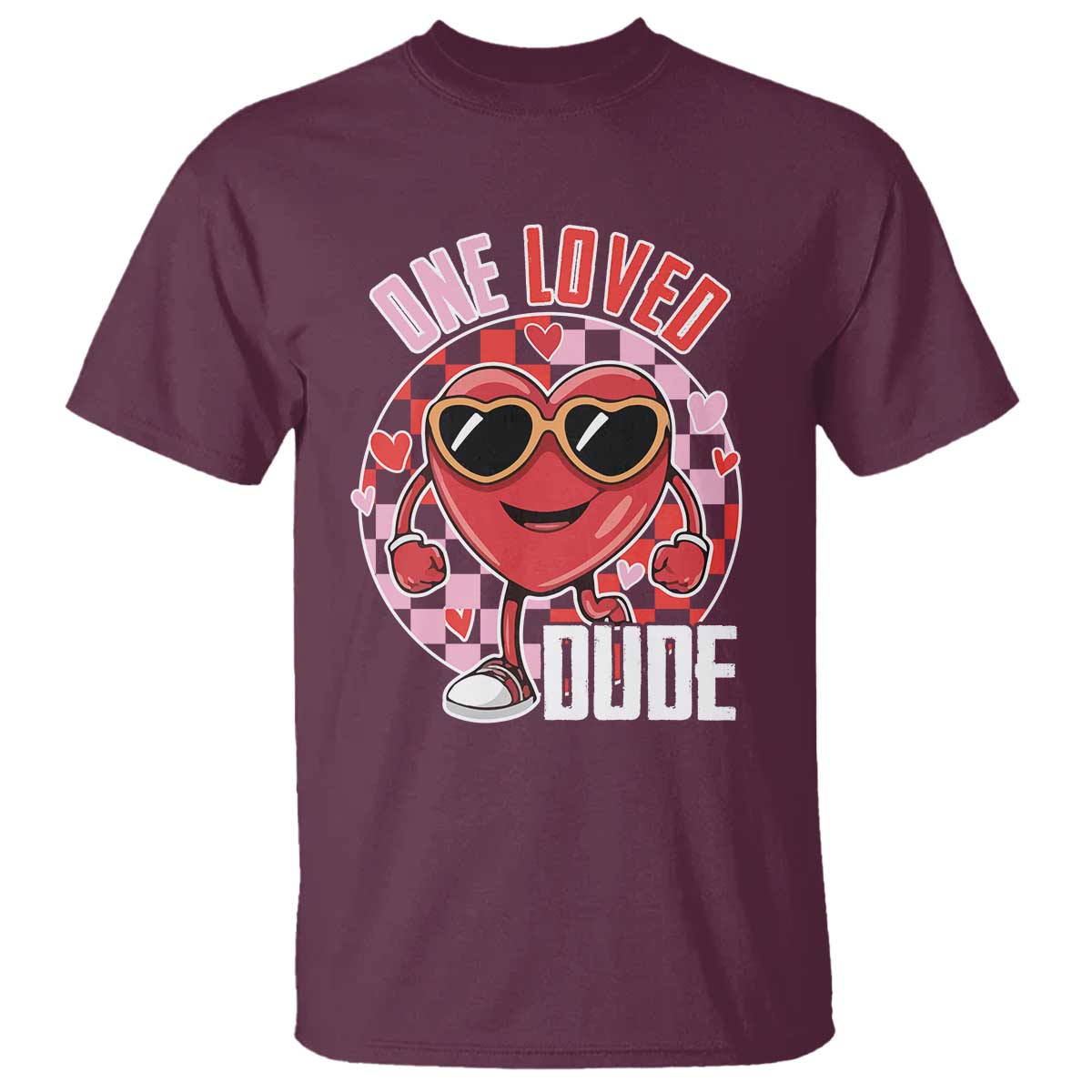 Funny Valentine's Day T Shirt One Loved Dude Cute Heart Checkerboard