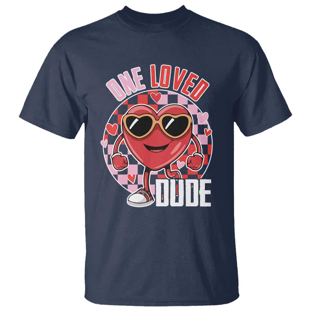 Funny Valentine's Day T Shirt One Loved Dude Cute Heart Checkerboard