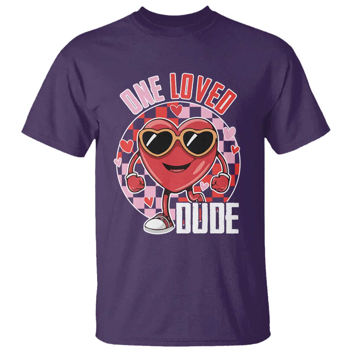 Funny Valentine's Day T Shirt One Loved Dude Cute Heart Checkerboard