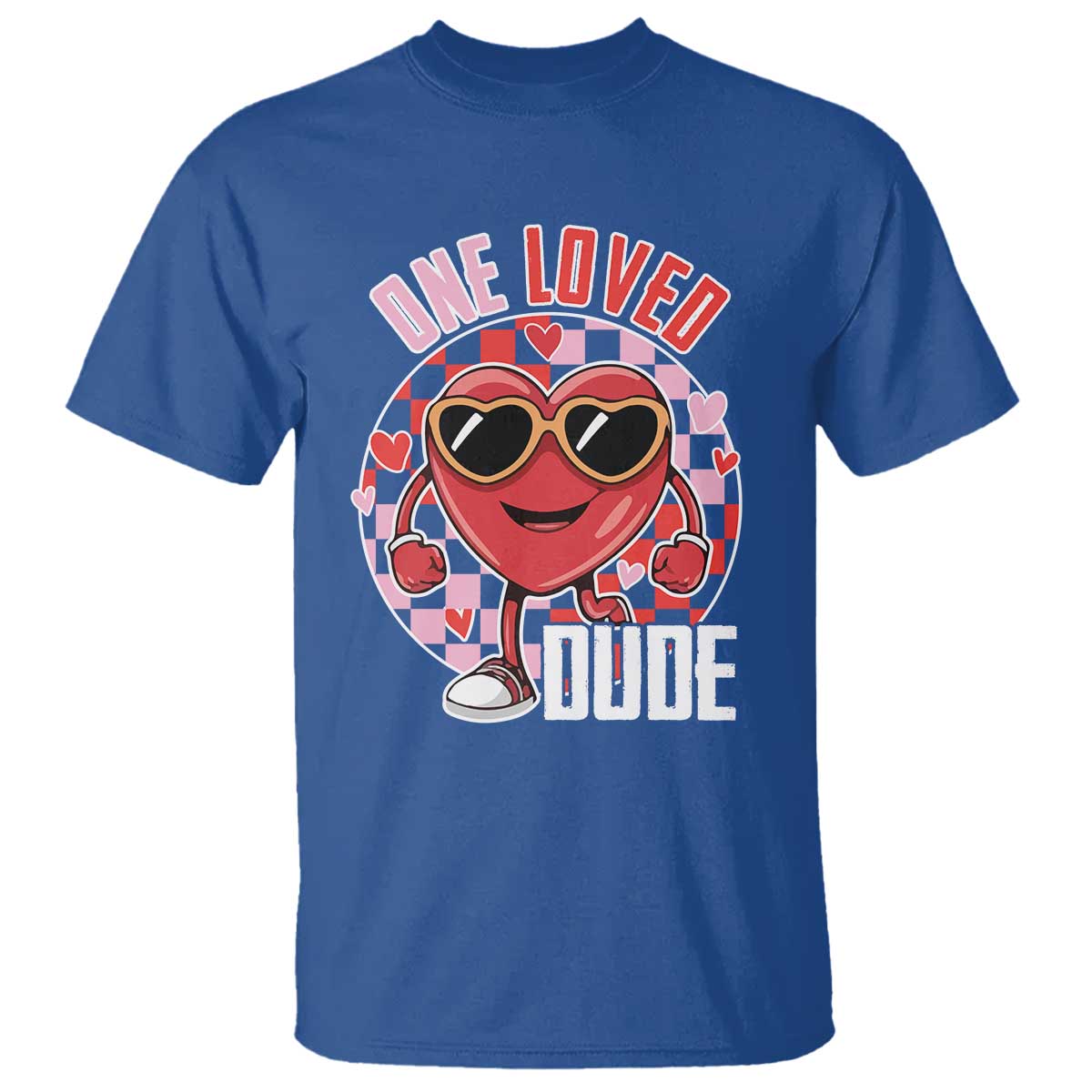 Funny Valentine's Day T Shirt One Loved Dude Cute Heart Checkerboard