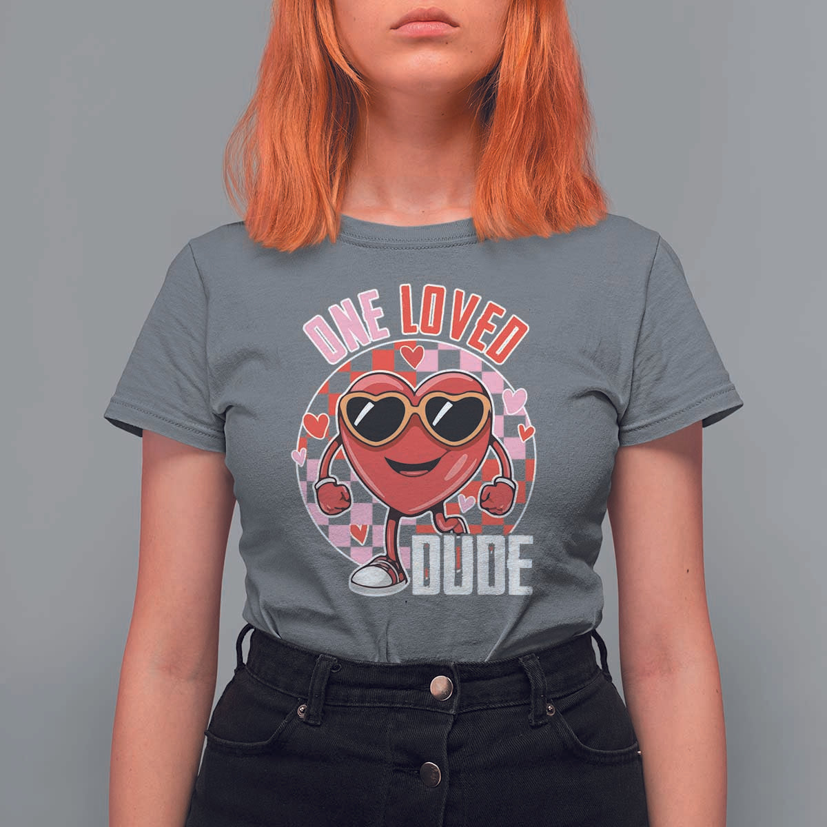 Funny Valentine's Day T Shirt For Women One Loved Dude Cute Heart Checkerboard