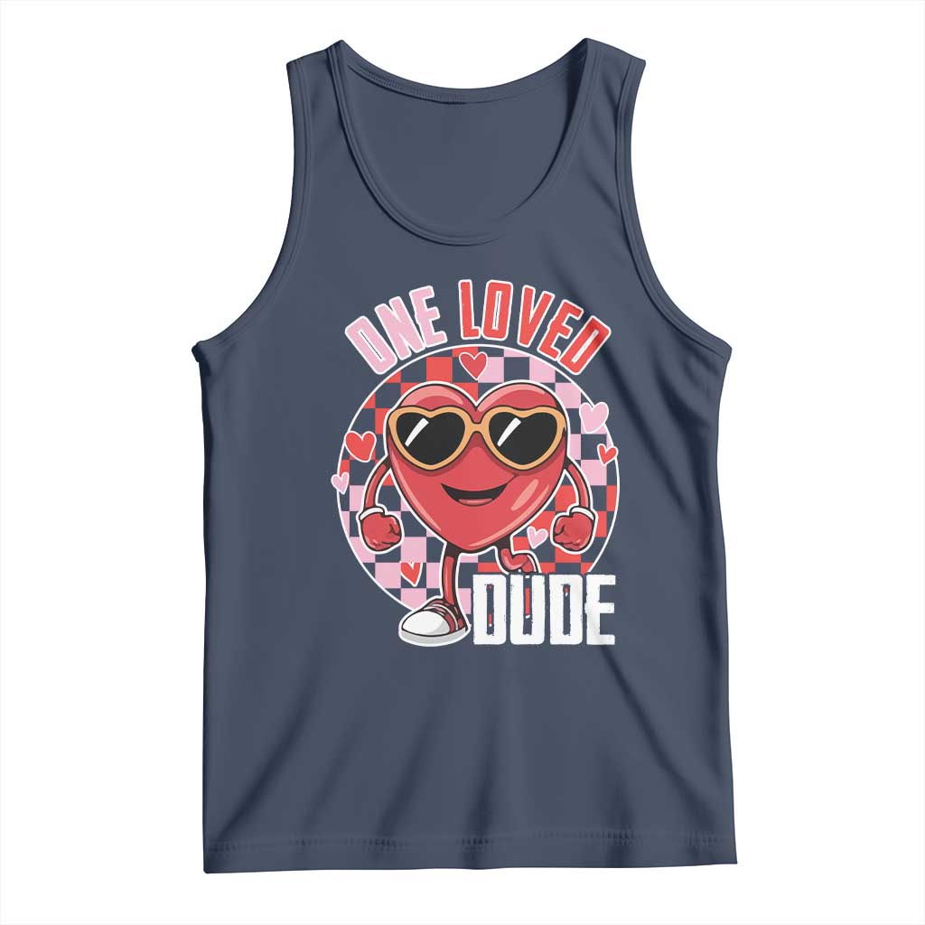 Funny Valentine's Day Tank Top One Loved Dude Cute Heart Checkerboard