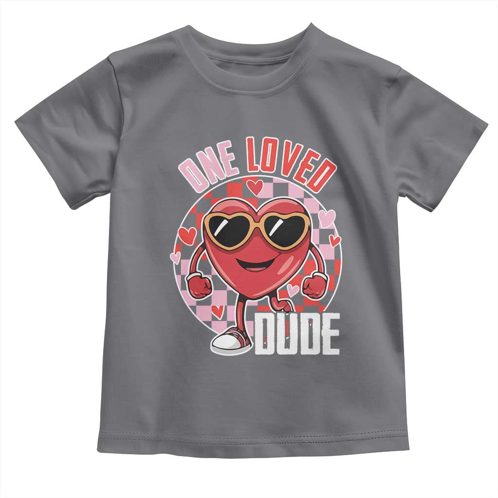 Funny Valentine's Day Toddler T Shirt One Loved Dude Cute Heart Checkerboard