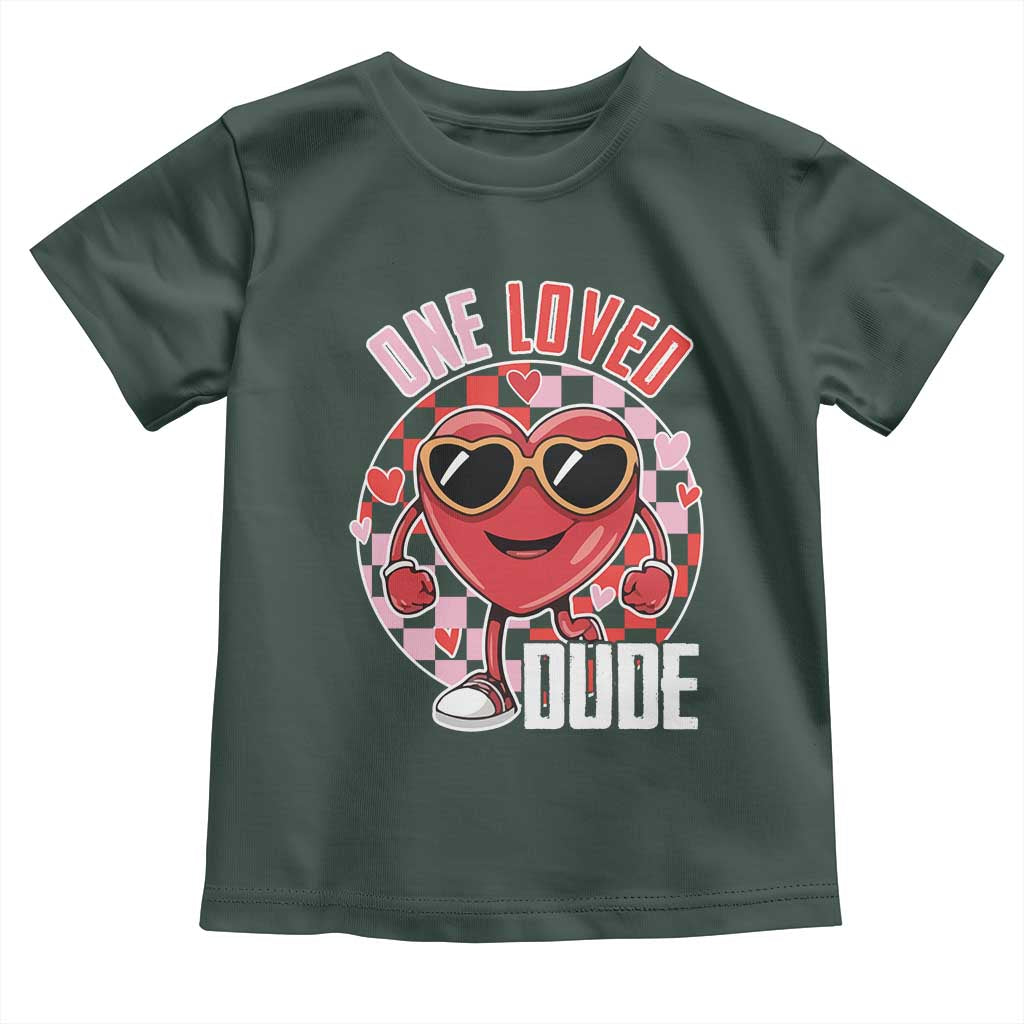 Funny Valentine's Day Toddler T Shirt One Loved Dude Cute Heart Checkerboard