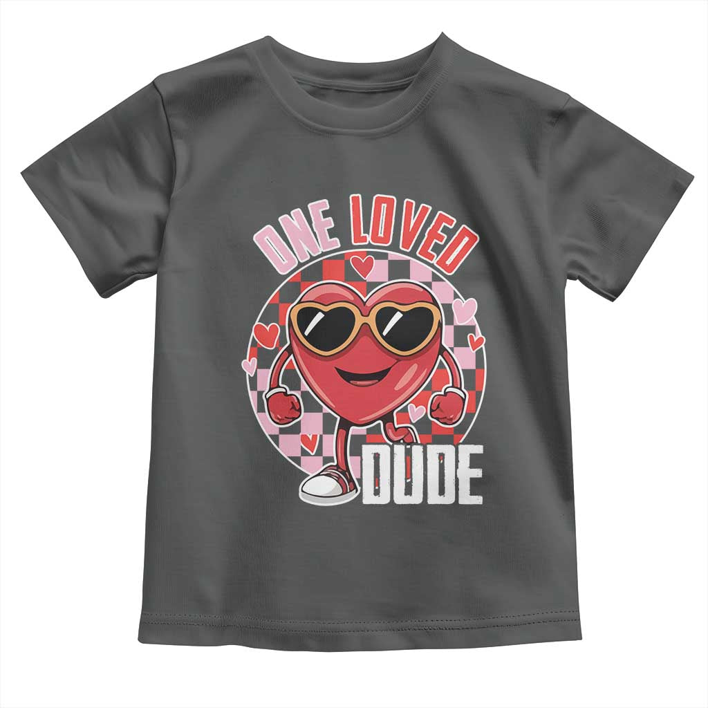 Funny Valentine's Day Toddler T Shirt One Loved Dude Cute Heart Checkerboard