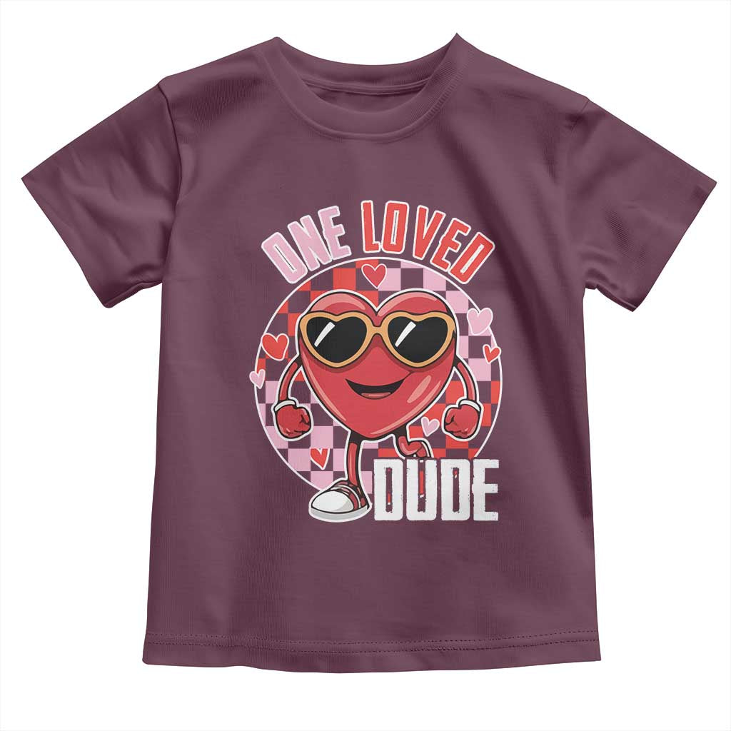 Funny Valentine's Day Toddler T Shirt One Loved Dude Cute Heart Checkerboard