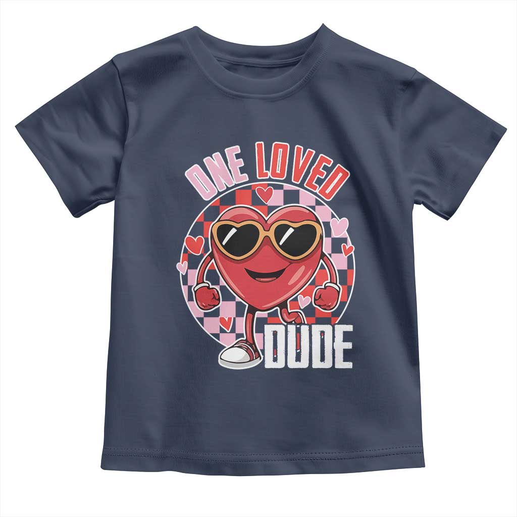 Funny Valentine's Day Toddler T Shirt One Loved Dude Cute Heart Checkerboard