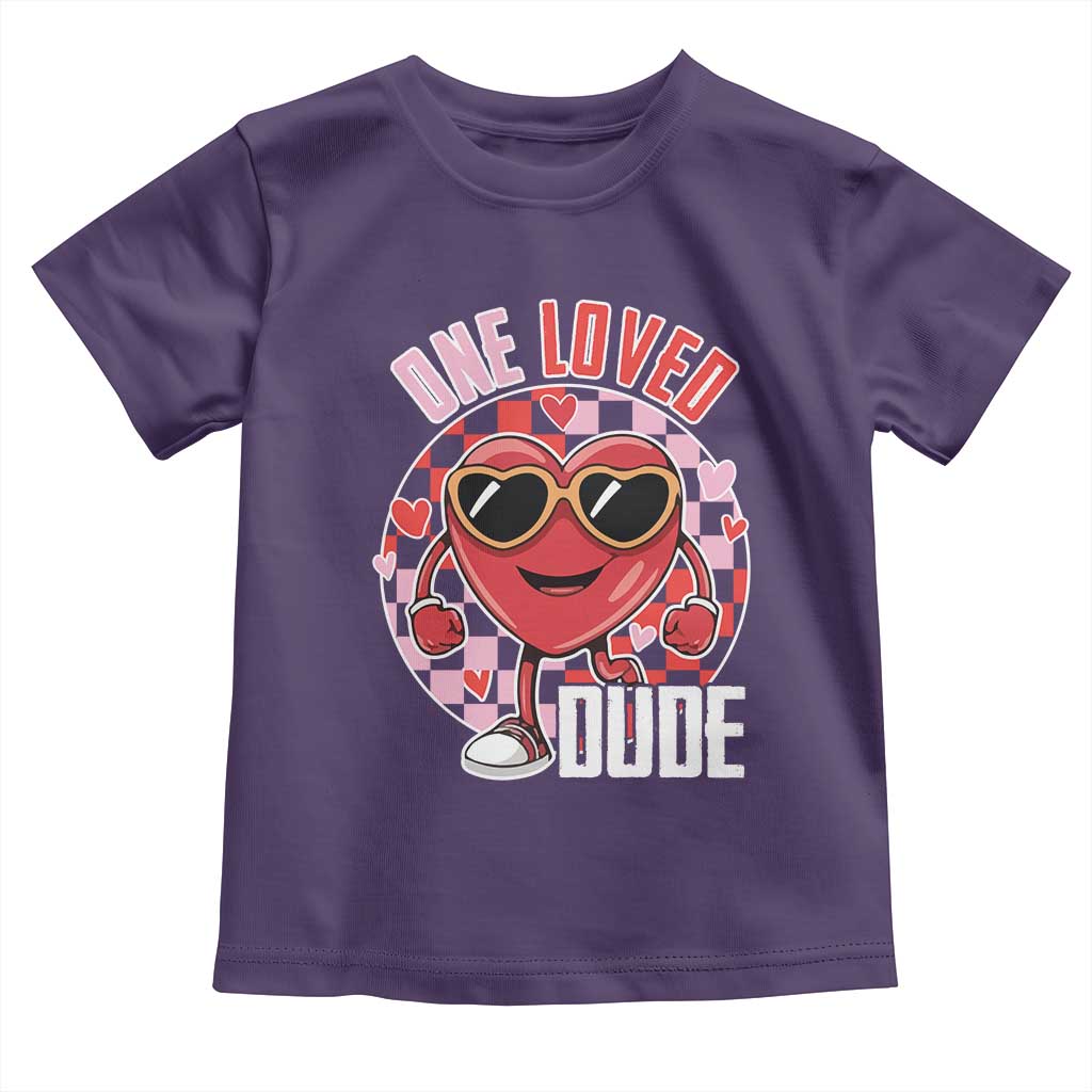 Funny Valentine's Day Toddler T Shirt One Loved Dude Cute Heart Checkerboard