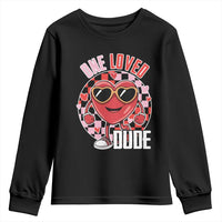 Funny Valentine's Day Youth Sweatshirt One Loved Dude Cute Heart Checkerboard