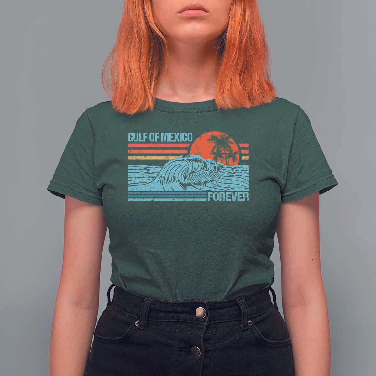 Gulf Of Mexico Forever T Shirt For Women Vintage Retro Beach Coconut Tree