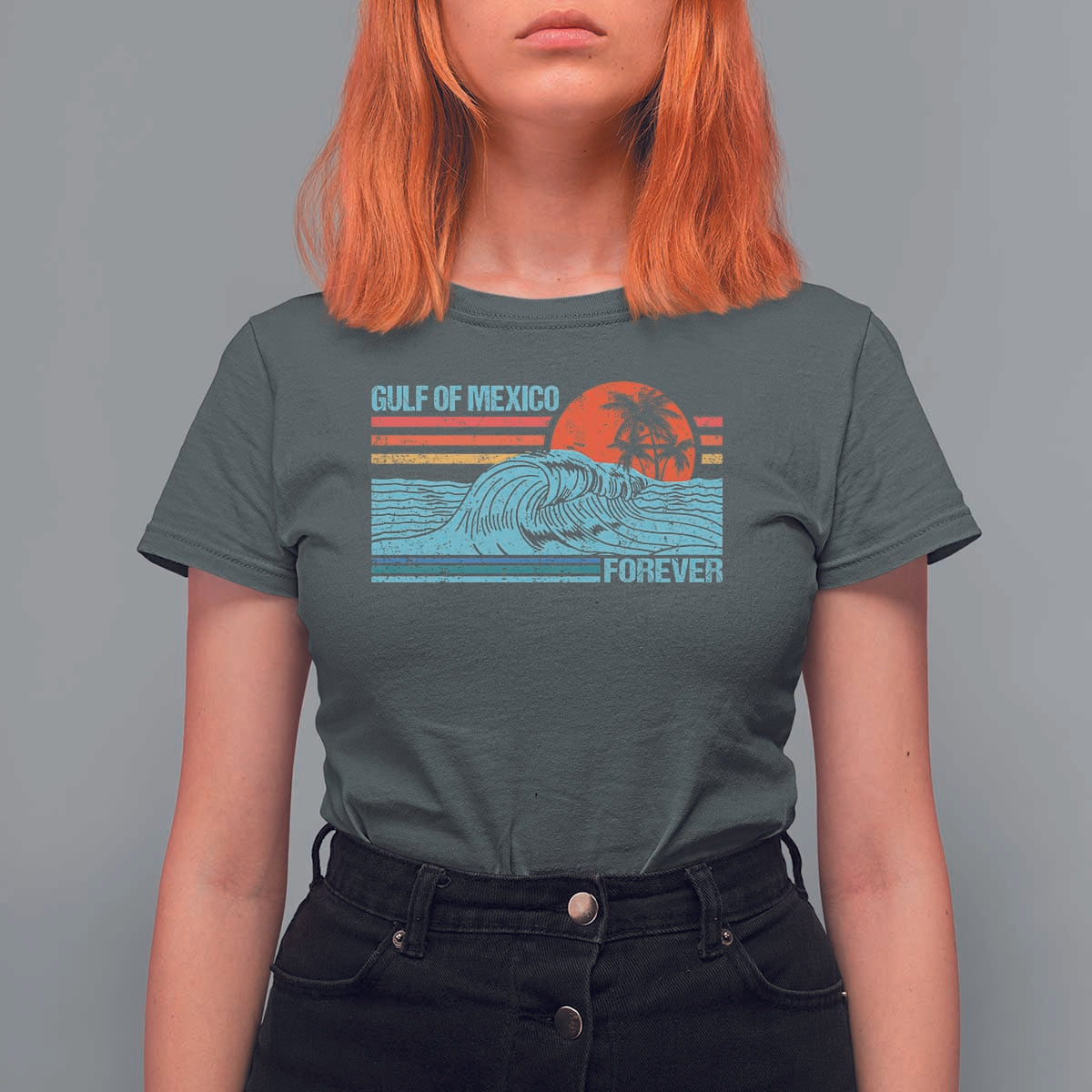 Gulf Of Mexico Forever T Shirt For Women Vintage Retro Beach Coconut Tree