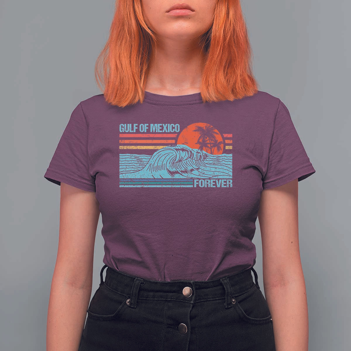 Gulf Of Mexico Forever T Shirt For Women Vintage Retro Beach Coconut Tree