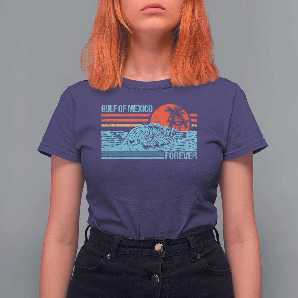 Gulf Of Mexico Forever T Shirt For Women Vintage Retro Beach Coconut Tree