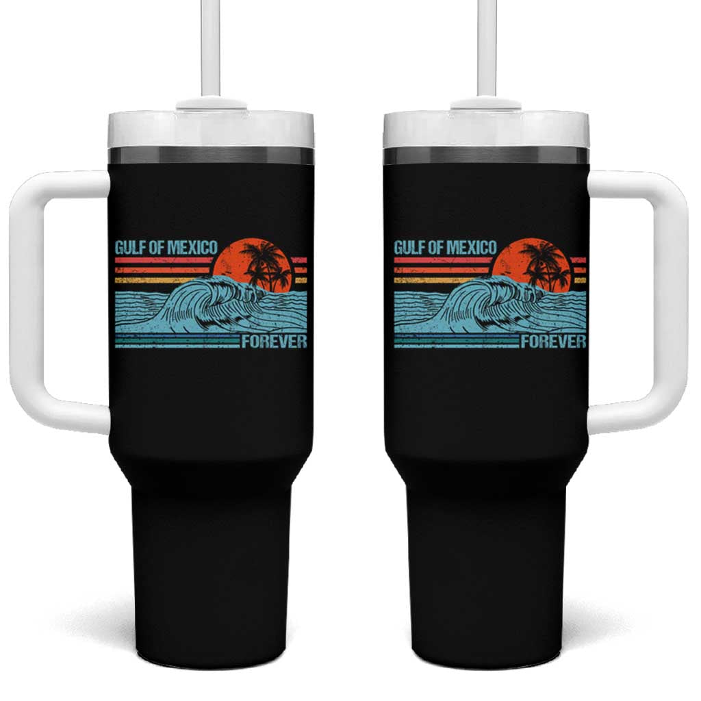 Gulf Of Mexico Forever Tumbler With Handle Vintage Retro Beach Coconut Tree