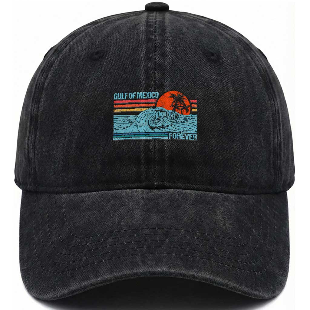 Gulf Of Mexico Forever Washed Cotton Baseball Cap Vintage Retro Beach Coconut Tree