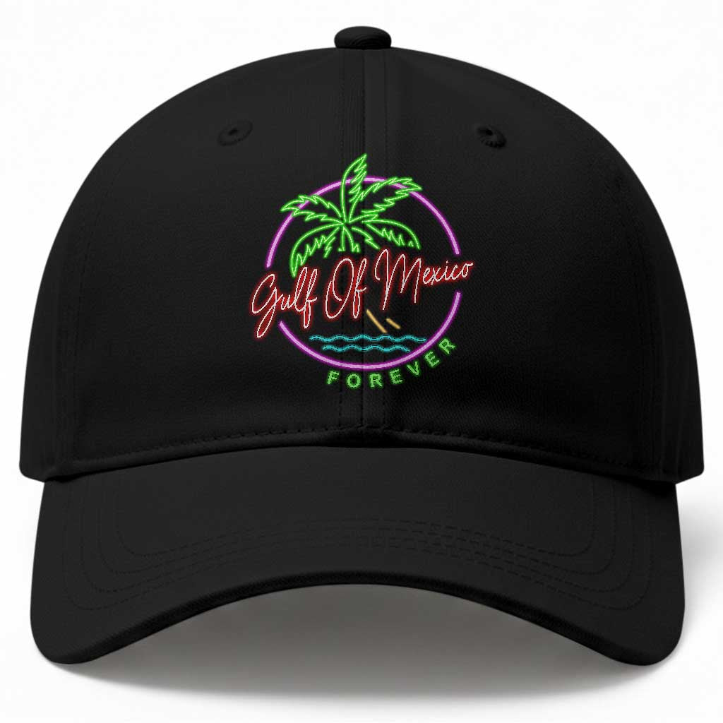 Gulf Of Mexico Forever Baseball Cap Beach Coconut Palm Tree Neon Light