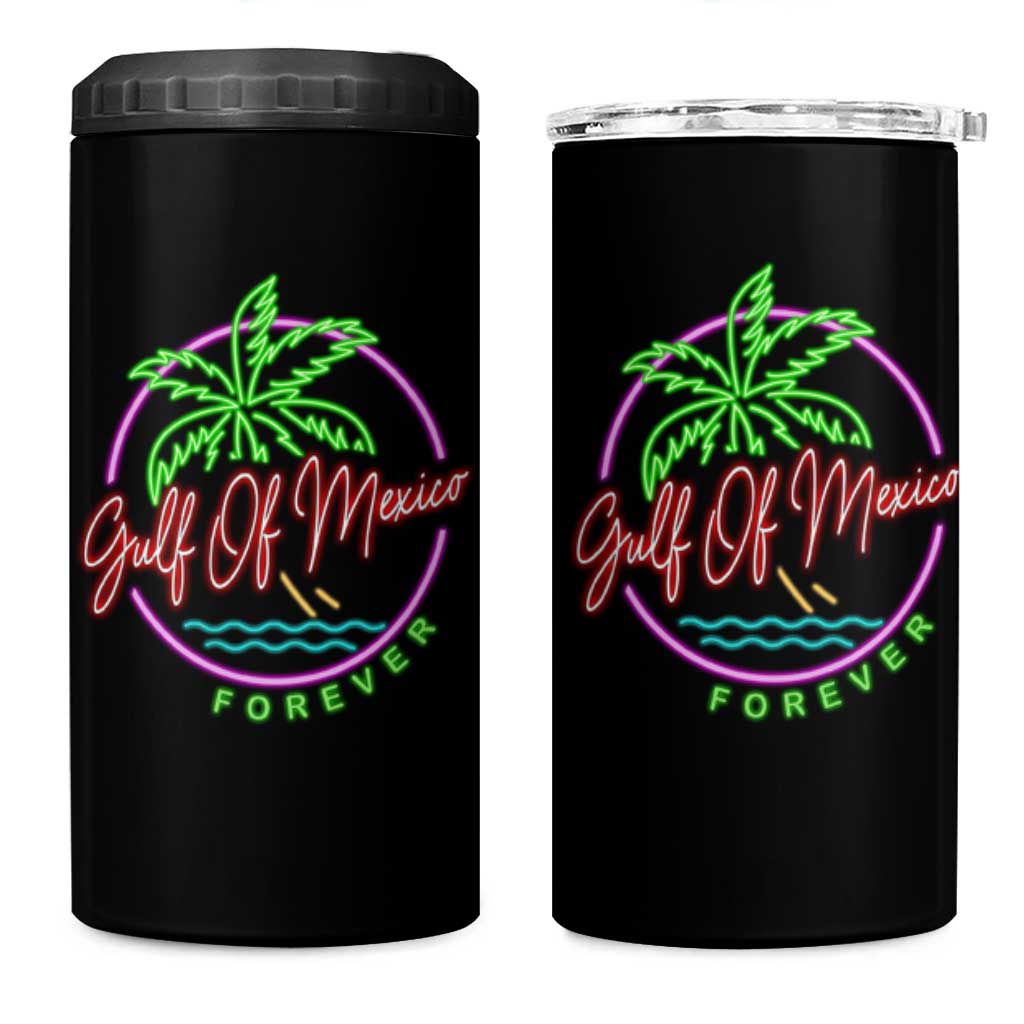 Gulf Of Mexico Forever 4 in 1 Can Cooler Tumbler Beach Coconut Palm Tree Neon Light